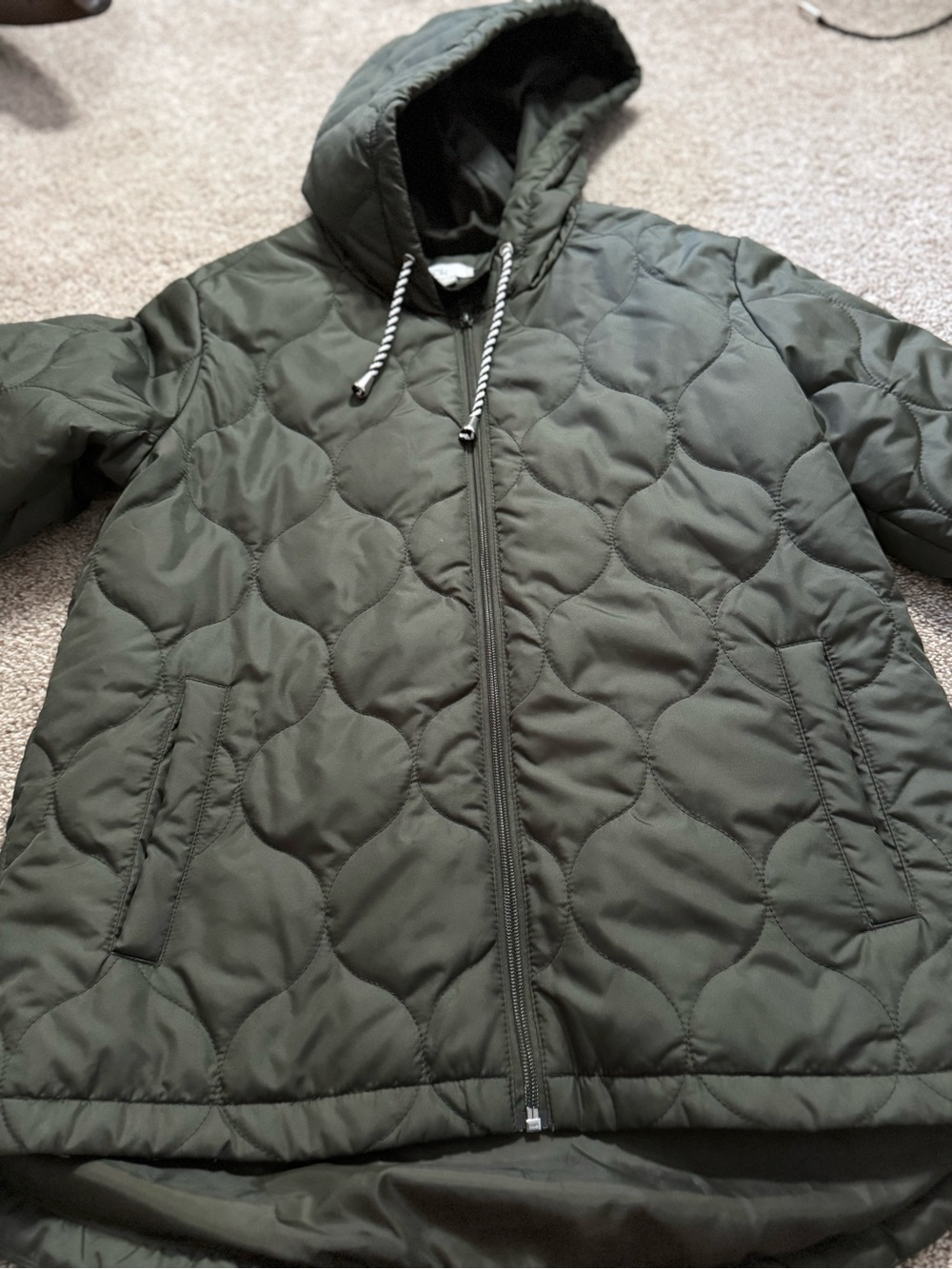 Nordstrom Olive Green Quilted Hooded Puffer Jacket